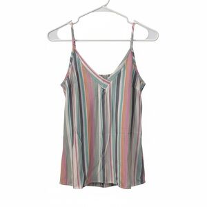 NWT Emery Rose Multi Colored Pastel Striped Linen Blend Tank Top Large